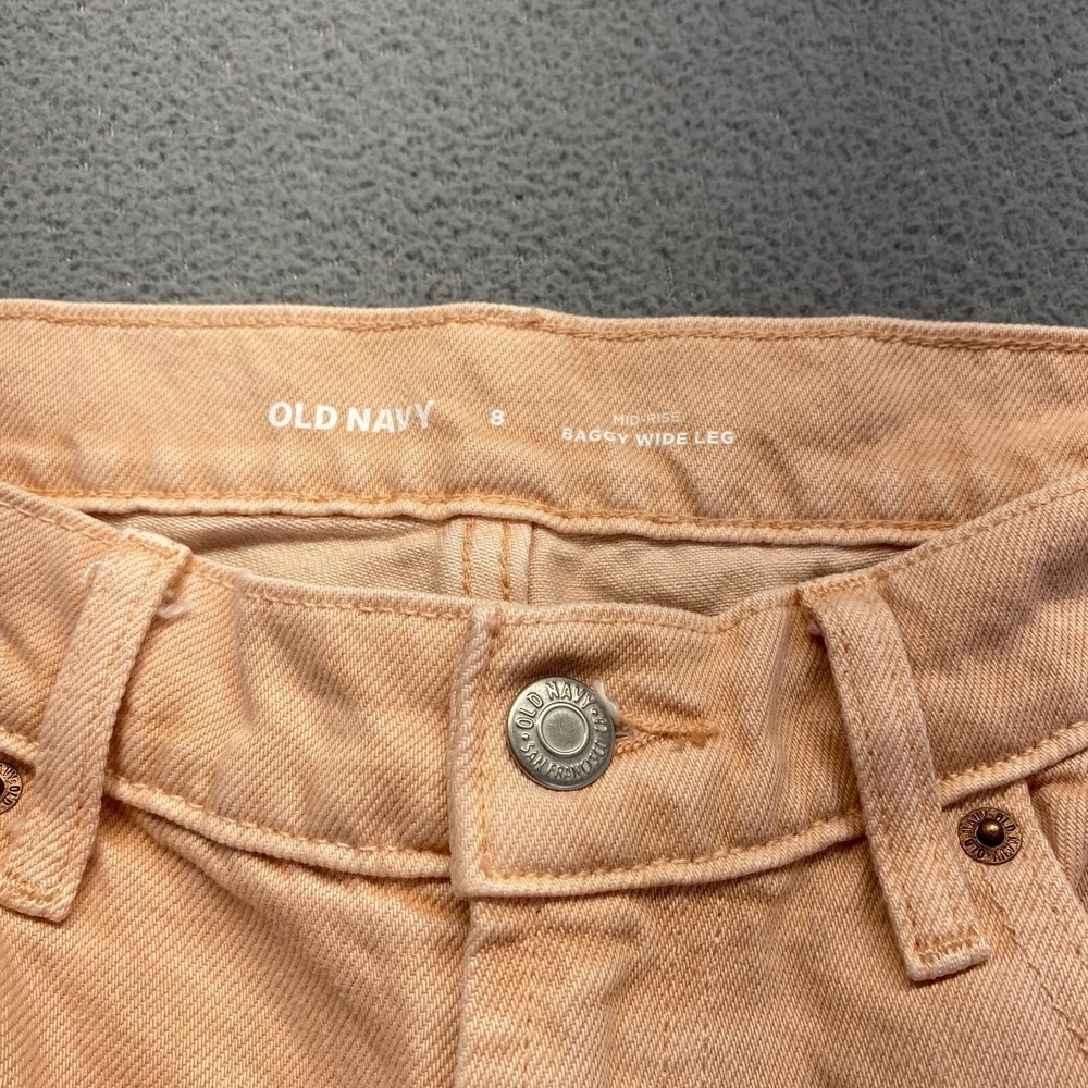 Old Navy Mid Rise Baggy Wide Leg Jeans Womens Size 8 Peach Denim Pockets - Picture 12 of 14